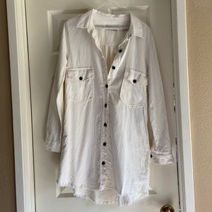 Zara White Denim Button Down Dress